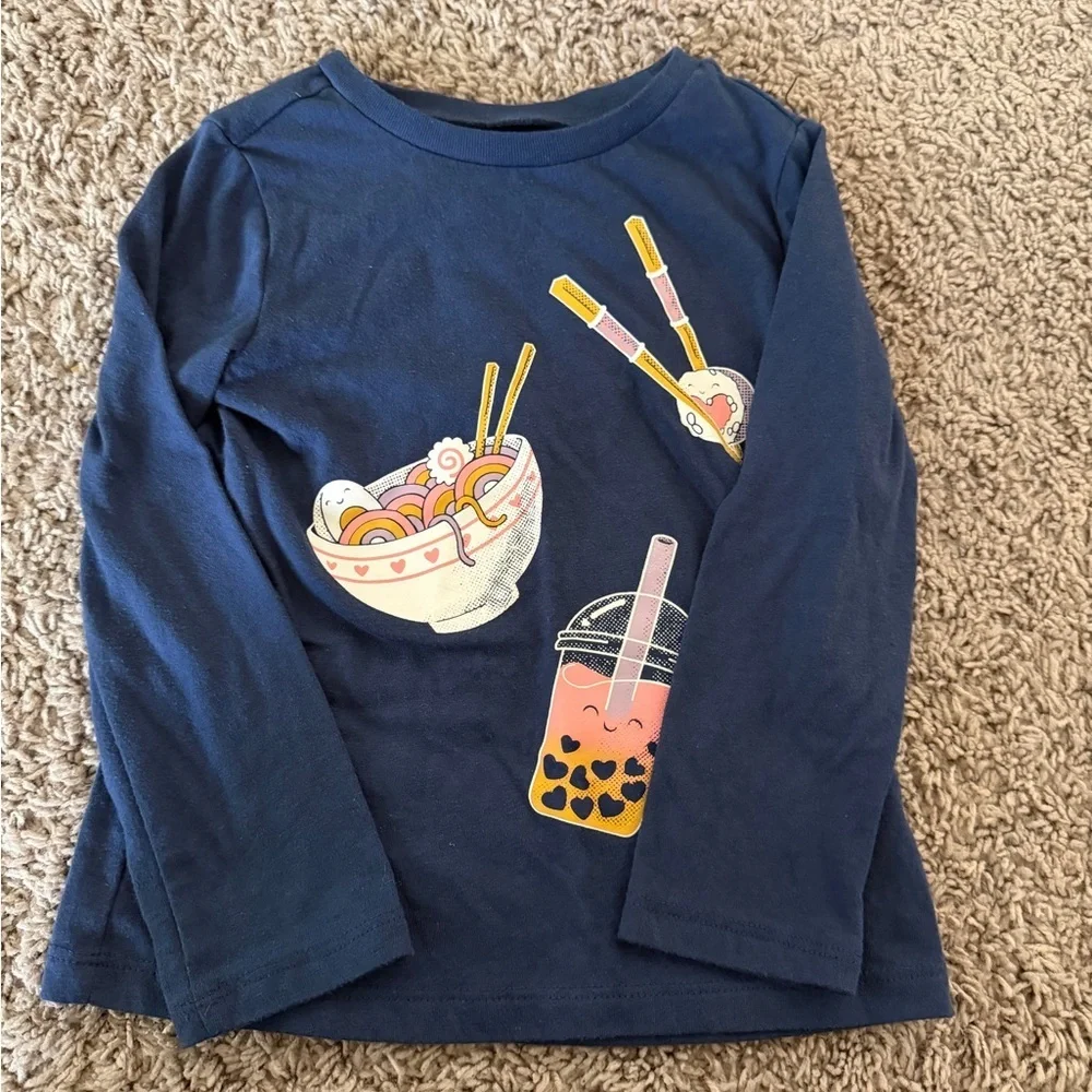 Preloved Carter's Navy Long-Sleeve Tee with Bubble Tea & Ramen Graphics